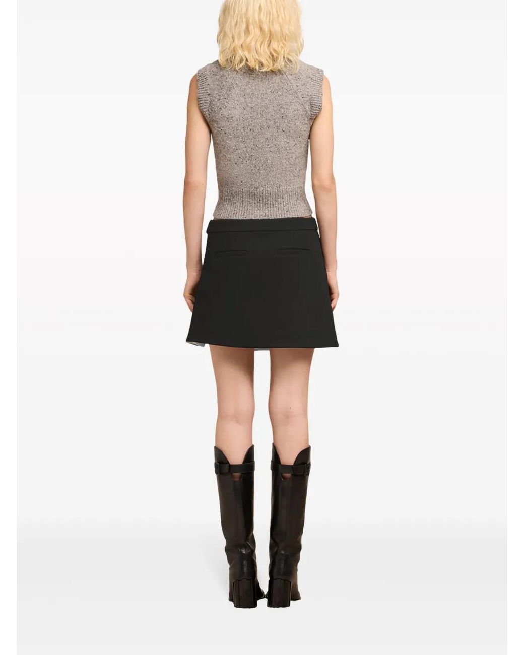 AMI Black Wrap Virgin Wool Miniskirt