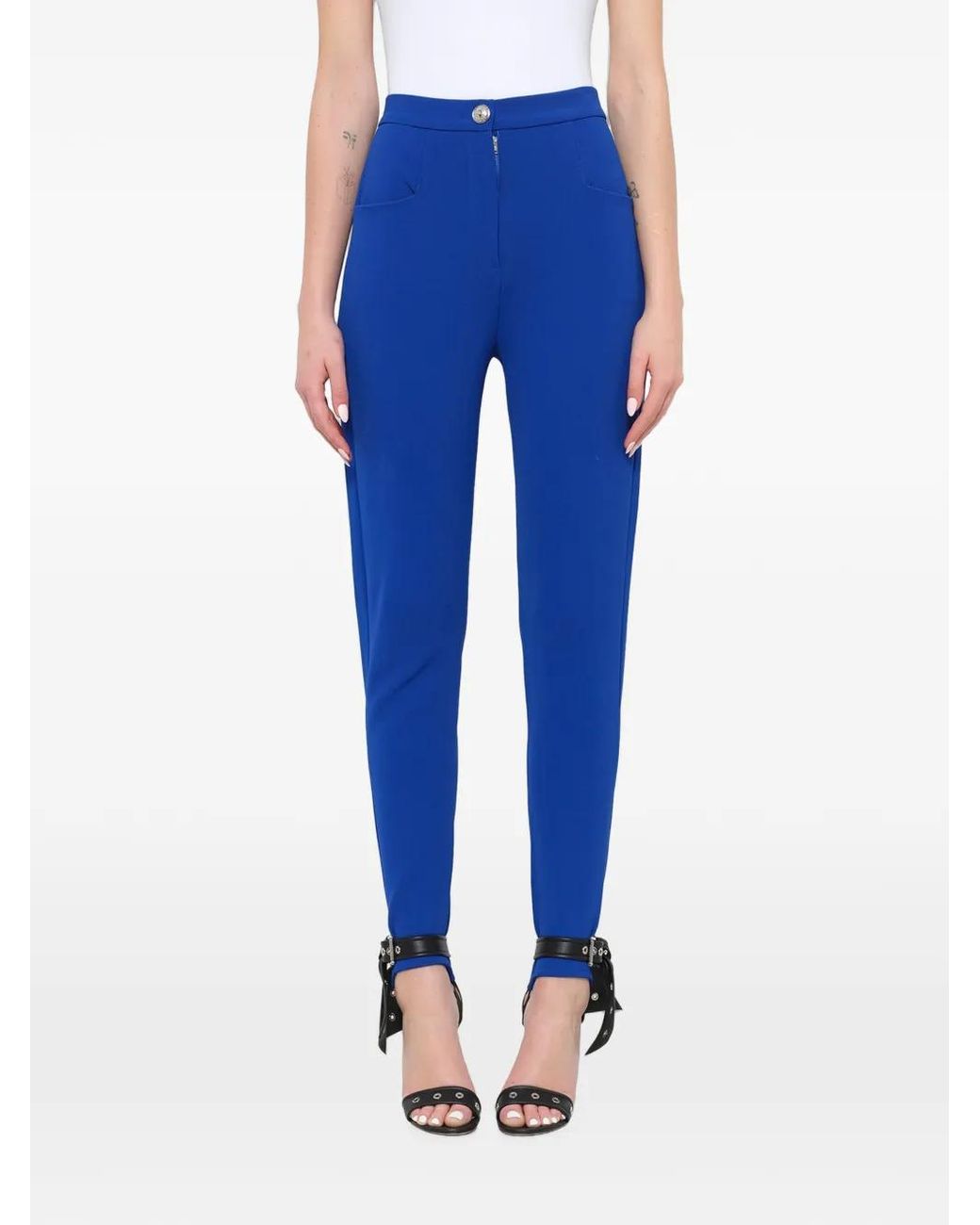 Balmain Blue High-Waisted Knit Skinny Trousers