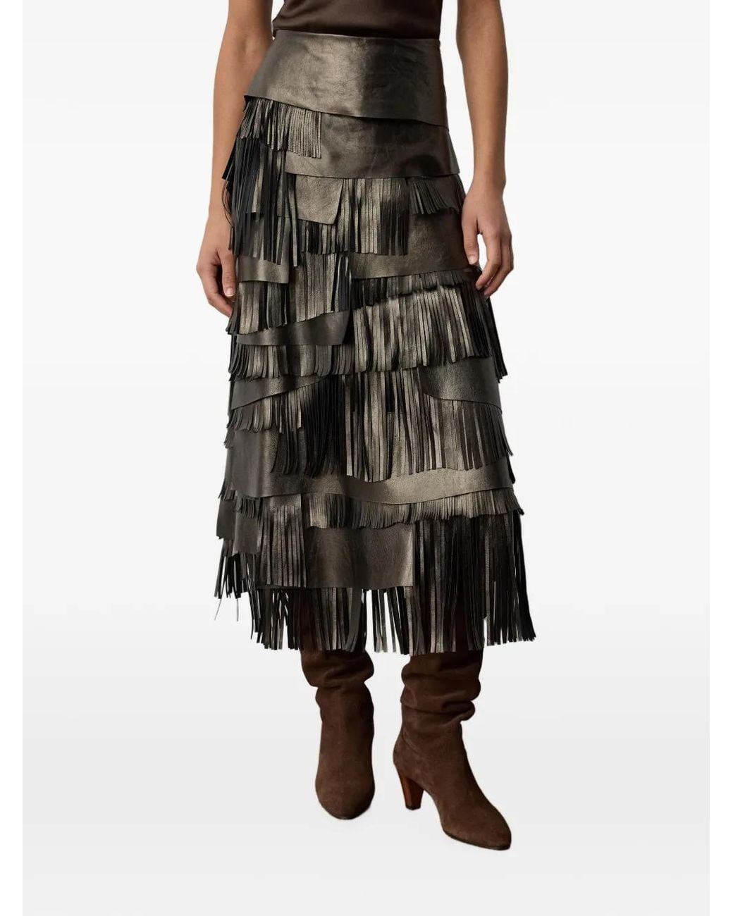 Ralph Lauren Black Belinda Metallic Lambskin Skirt