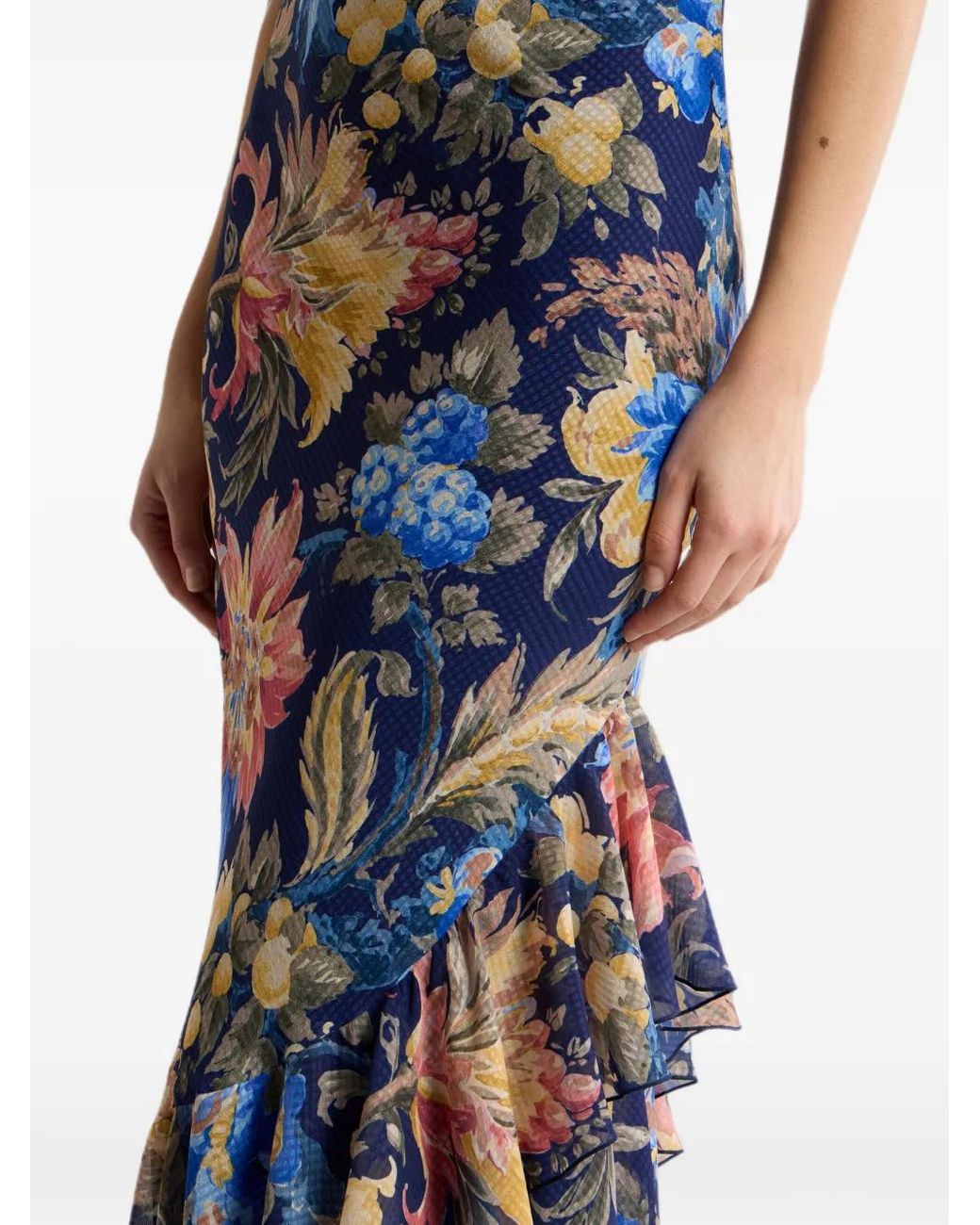 Etro White Long Seersucker Dress With Ruffles And Floral Motif