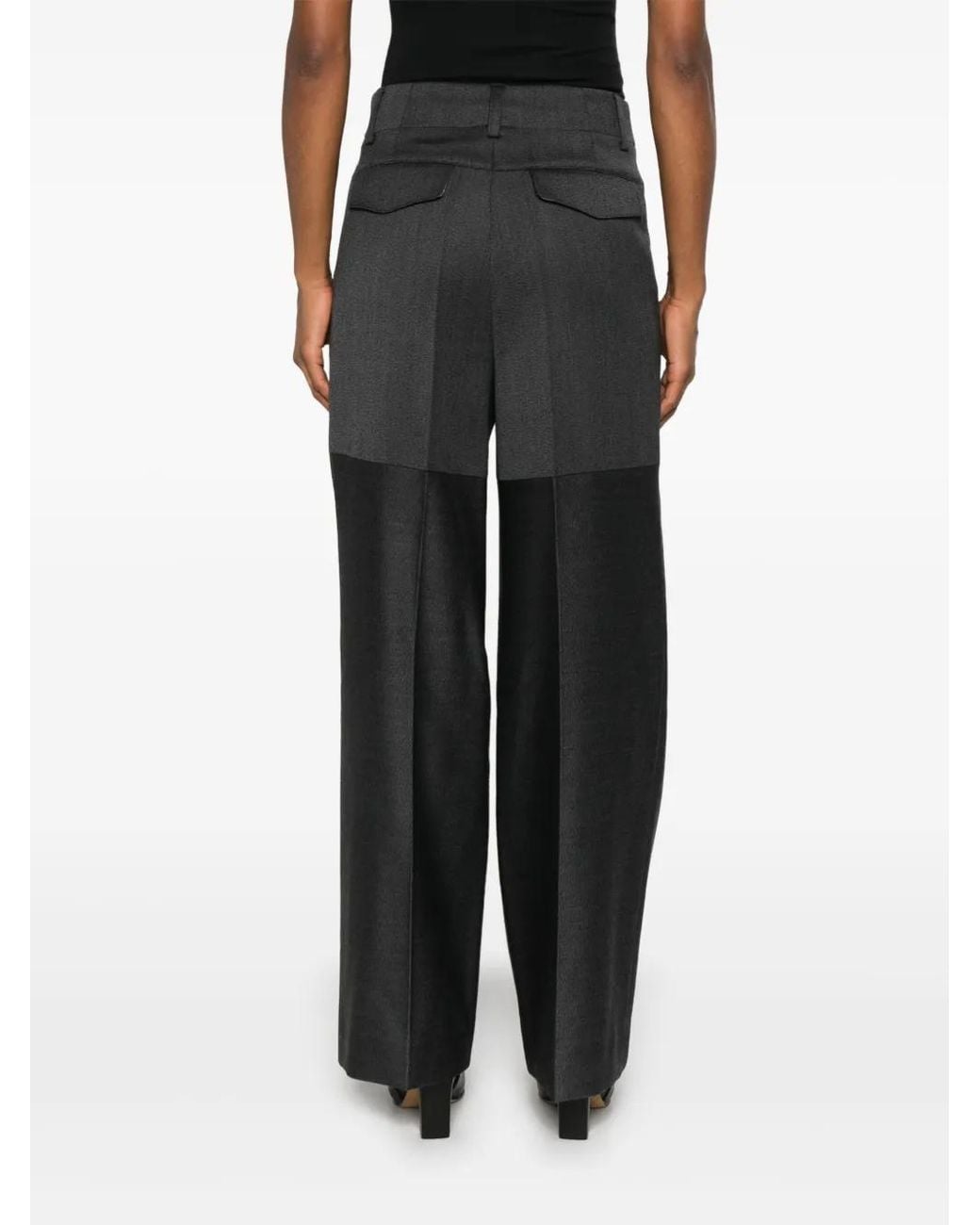Victoria Beckham Gray Panelled-Design Wool-Blend Straight-Leg Trousers