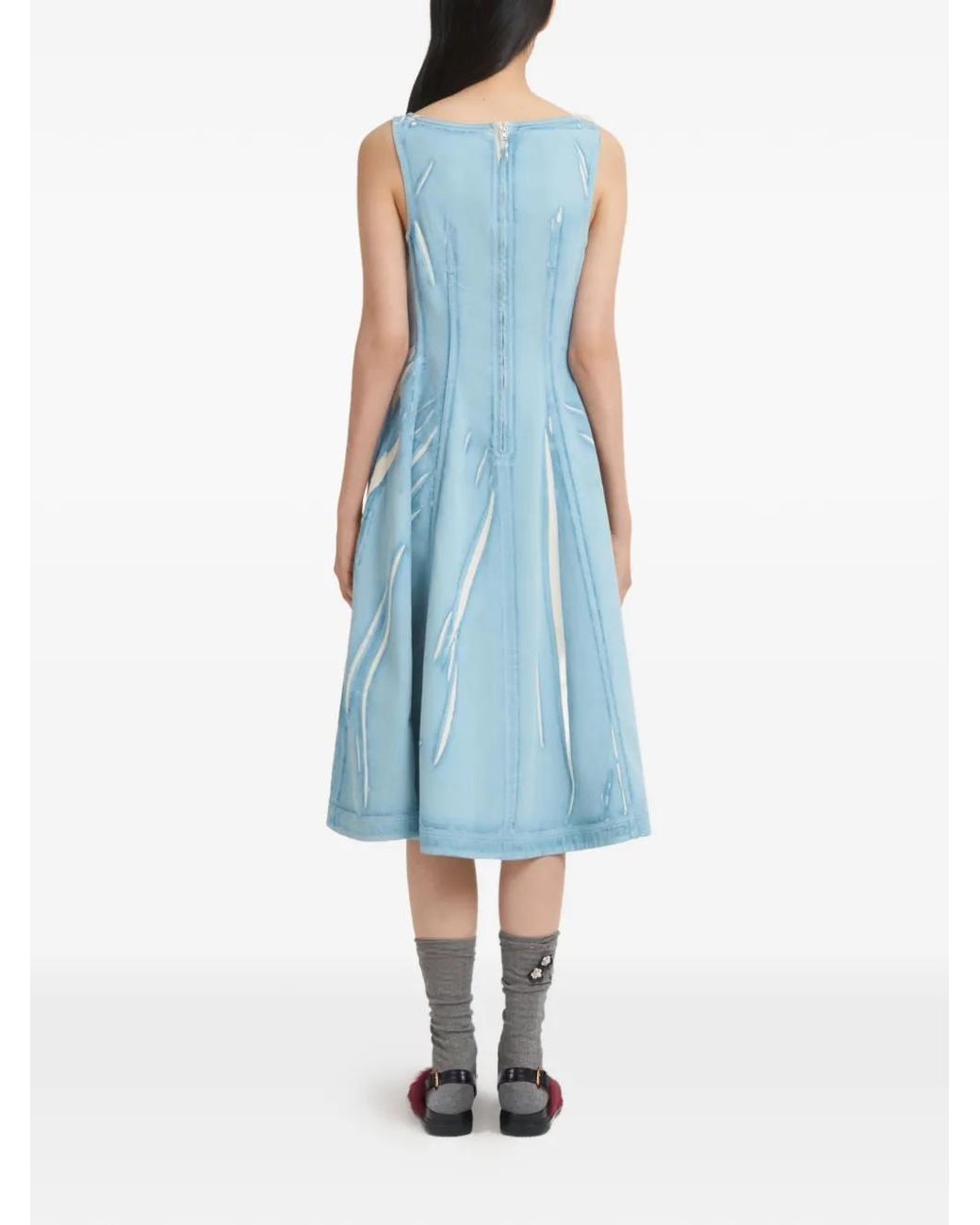Marni Blue Screen-Printed Denim Midi Dress