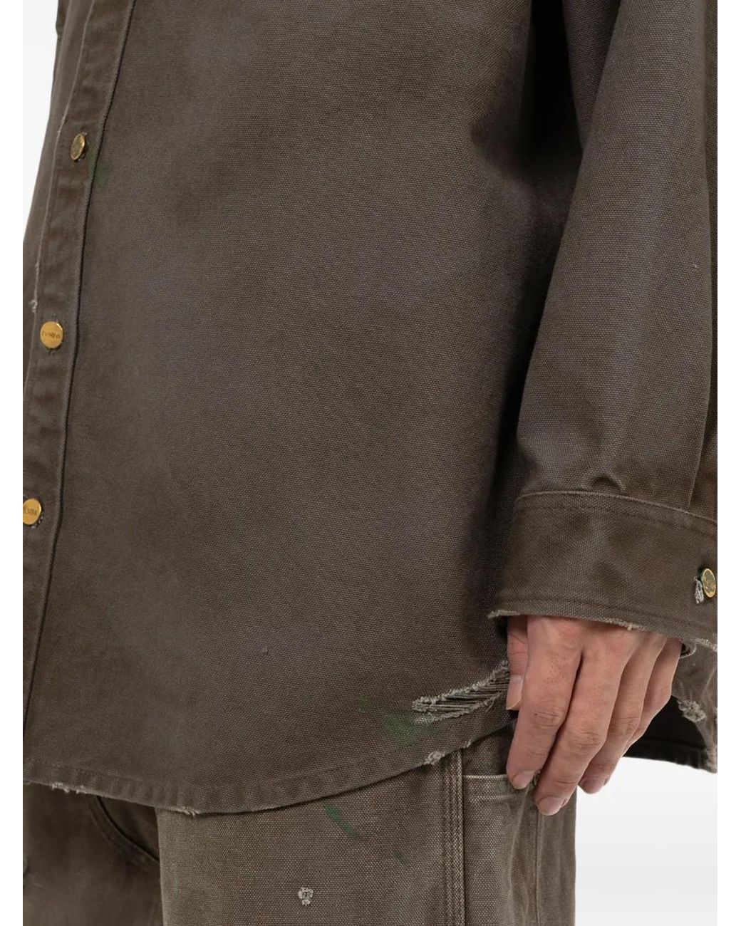 KAMIYA Brown Ripped-Detail Pocket Shirt for men