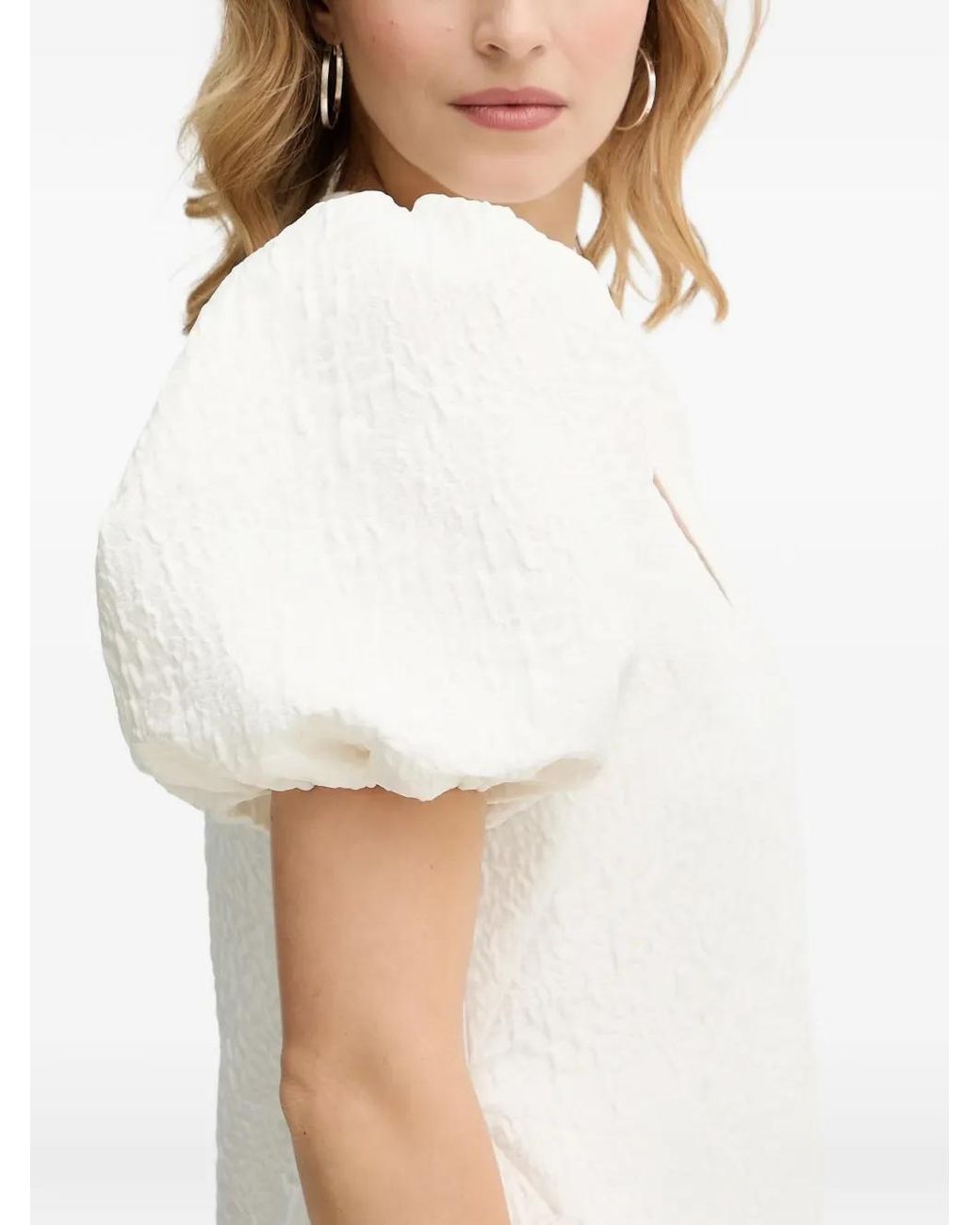 Stine Goya White V-Neck Puff-Sleeve Mini Dress