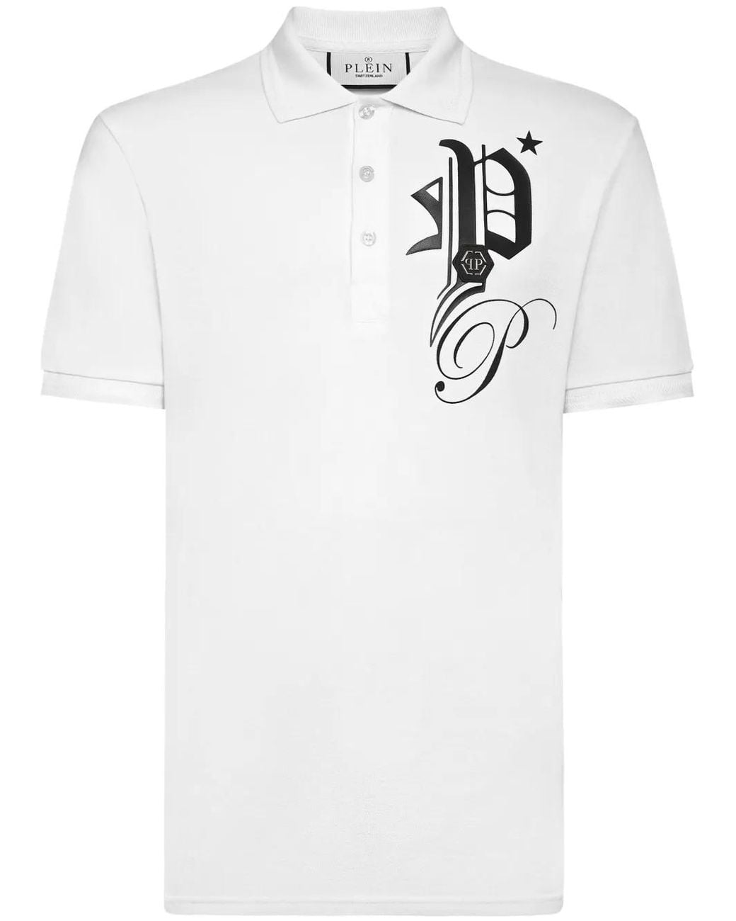 Philipp Plein White Gothic Plein Cotton Polo Shirt for men