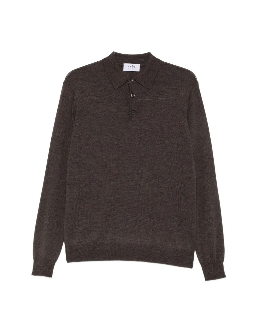 VELA SHOP Brown Long-Sleeve Knitted Polo Shirt for men