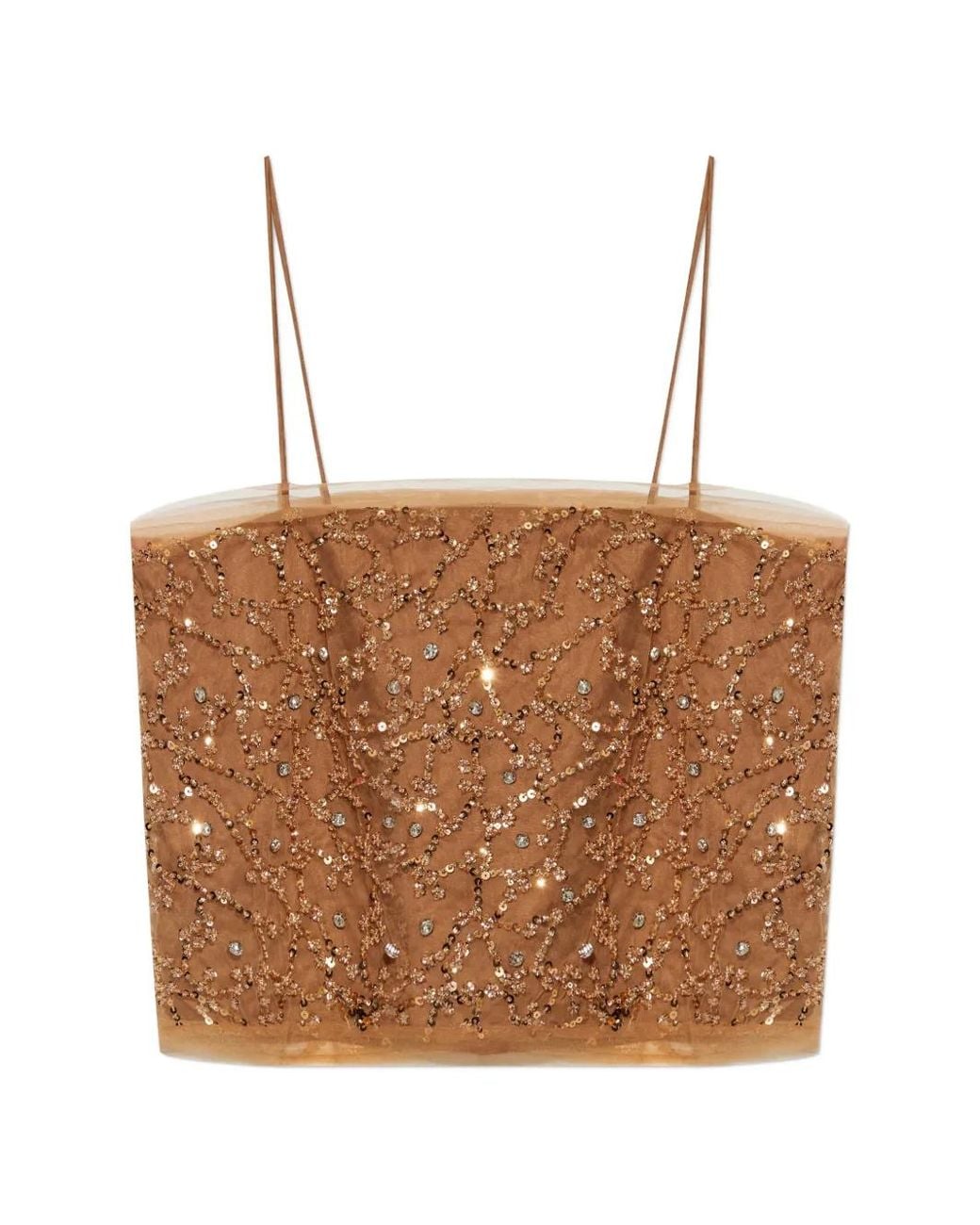 Munthe Brown Nannali Sequin-Embellished Bead-Embellished Top