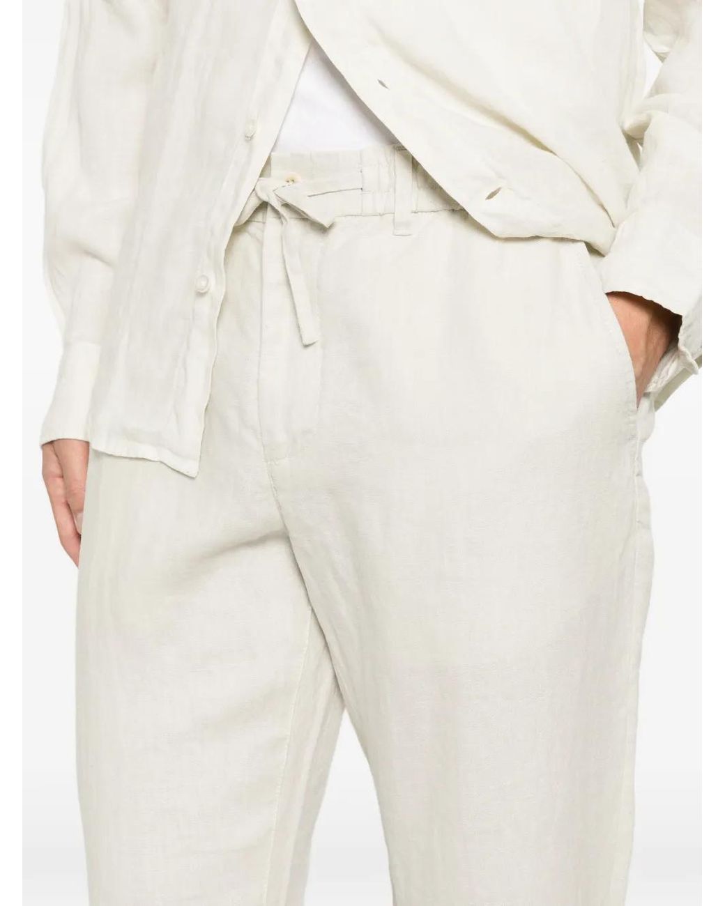 Gant White Drawstring-Waist Linen Trousers for men