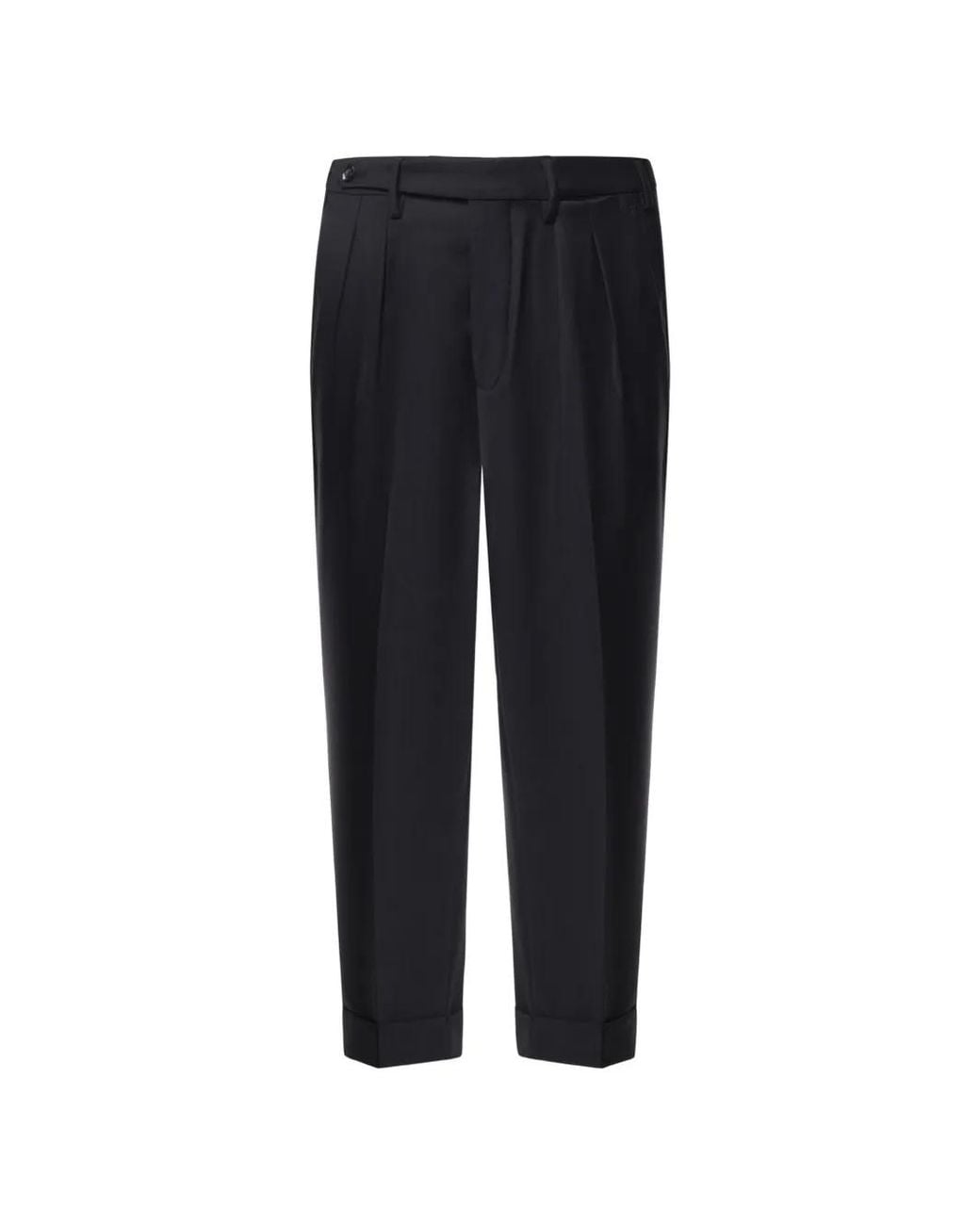 Michael Coal Black Pleated Turned-Up Trousers for men