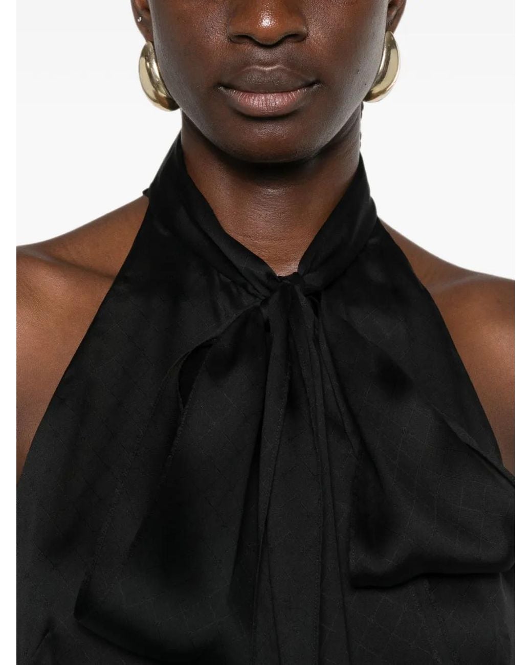 Tom Ford Black Haut Lavallier En Mousseline De Soie Monogrammée Tf À Dos Nu