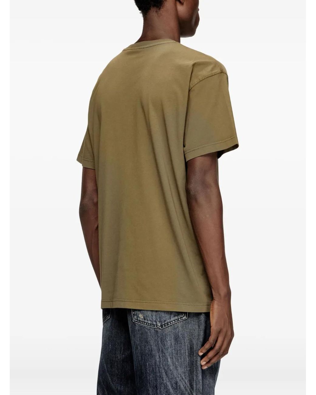 DIESEL Green Cotton T-Shirt With Laser Print for men