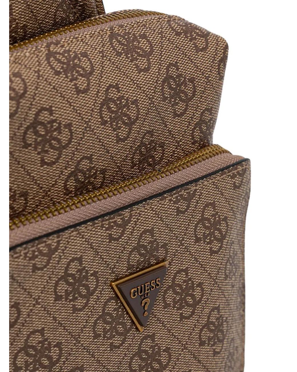 Guess Brown Milano Monogram Zip Messenger Bag for men