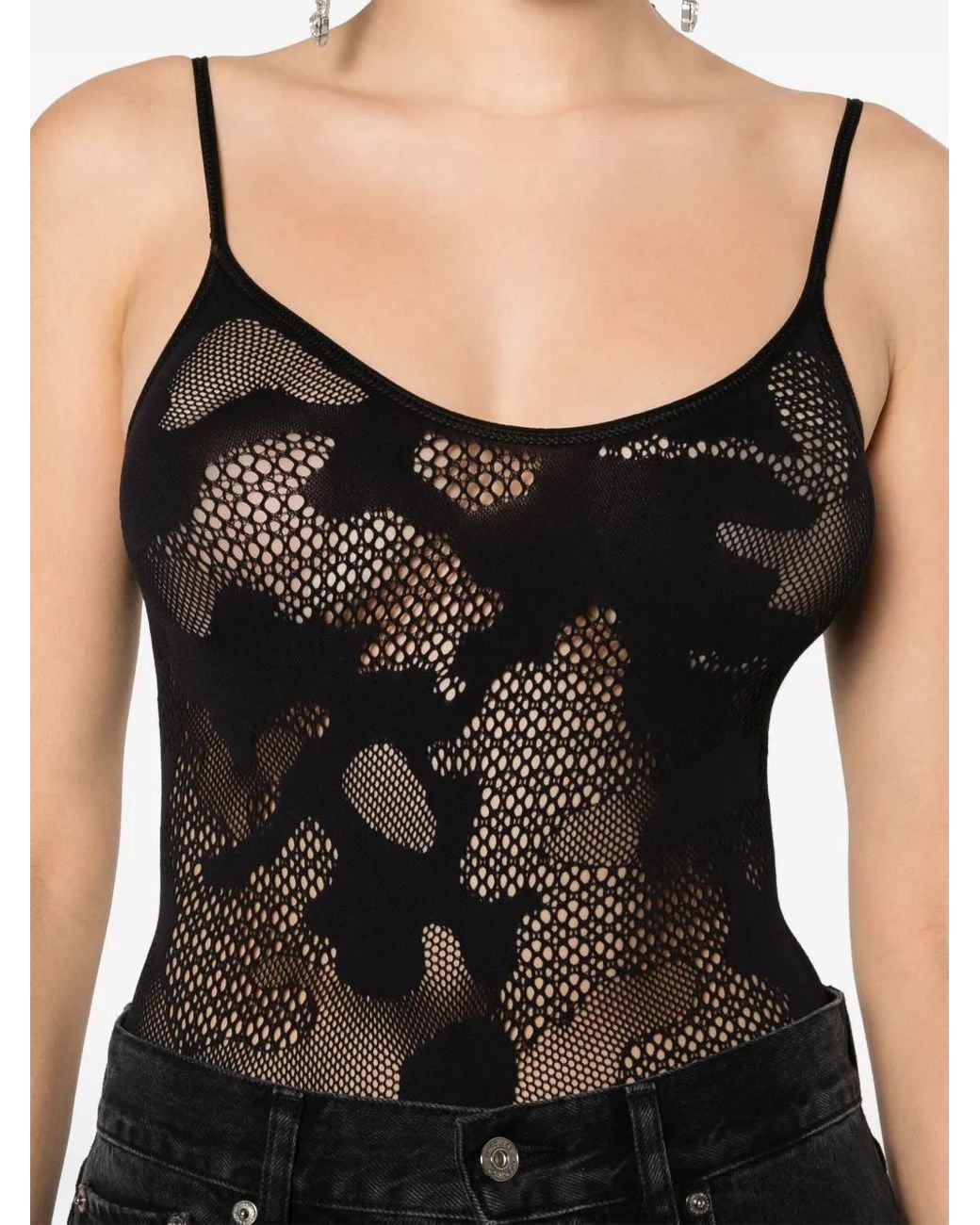 Gcds Black Pointelle-Knit Seamless Bodysuit