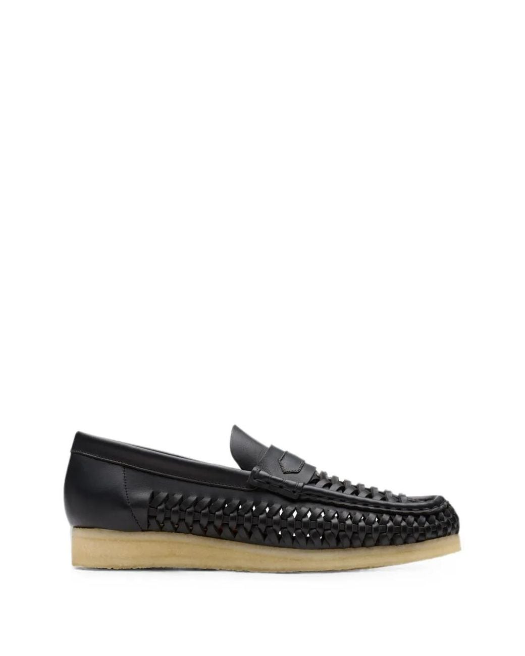 Clarks Black Wallabee Penny Weave Leather Loafers for men