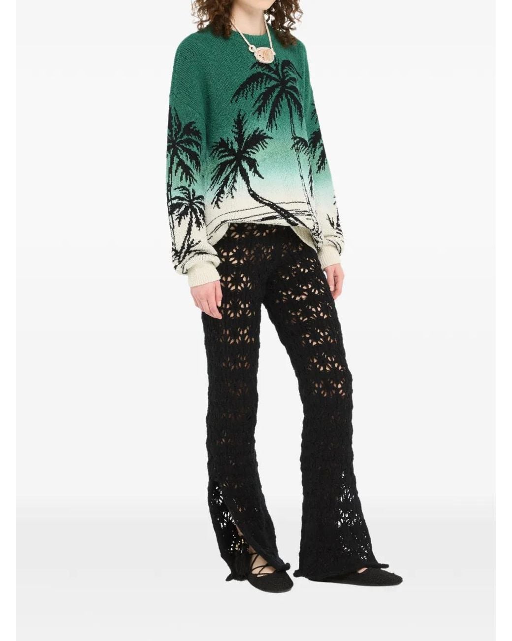 Alanui Green Wave Bloom Palm-Tree Sweater