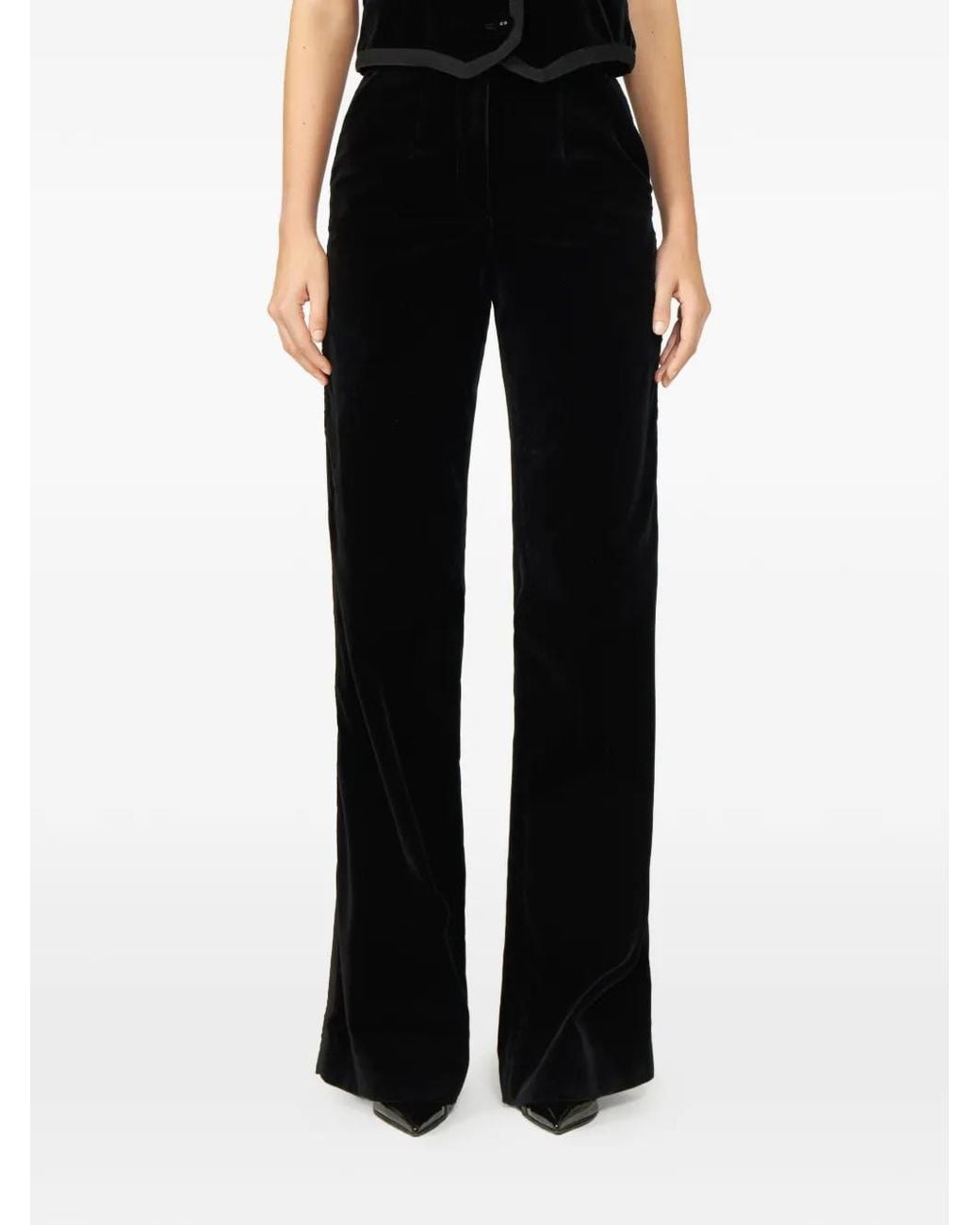 Costarellos Black Avice Velvet Wide-Leg Trousers