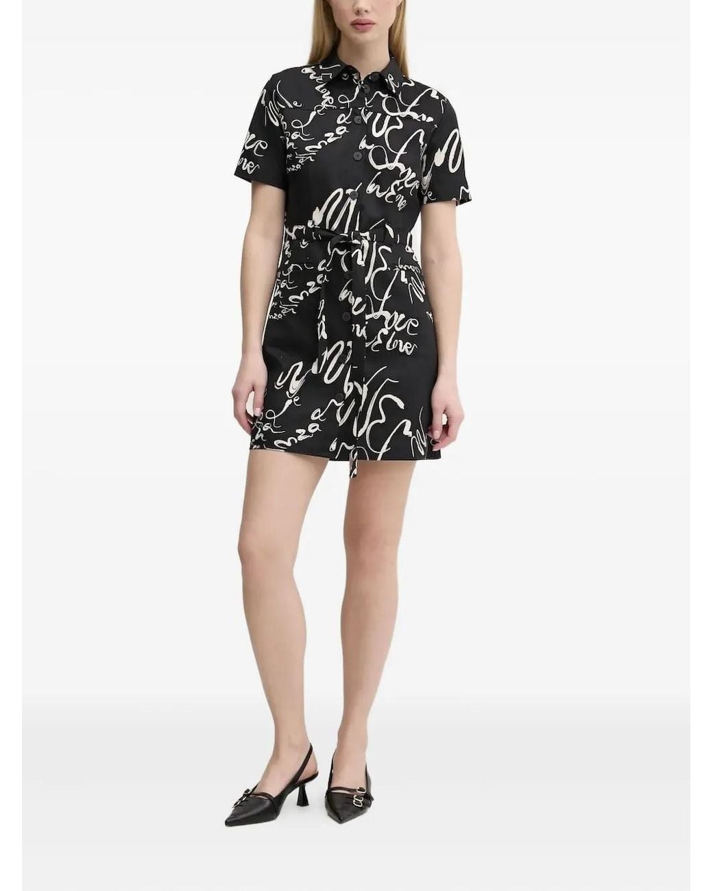 Desigual Black Script-Print Shirt Mini Dress