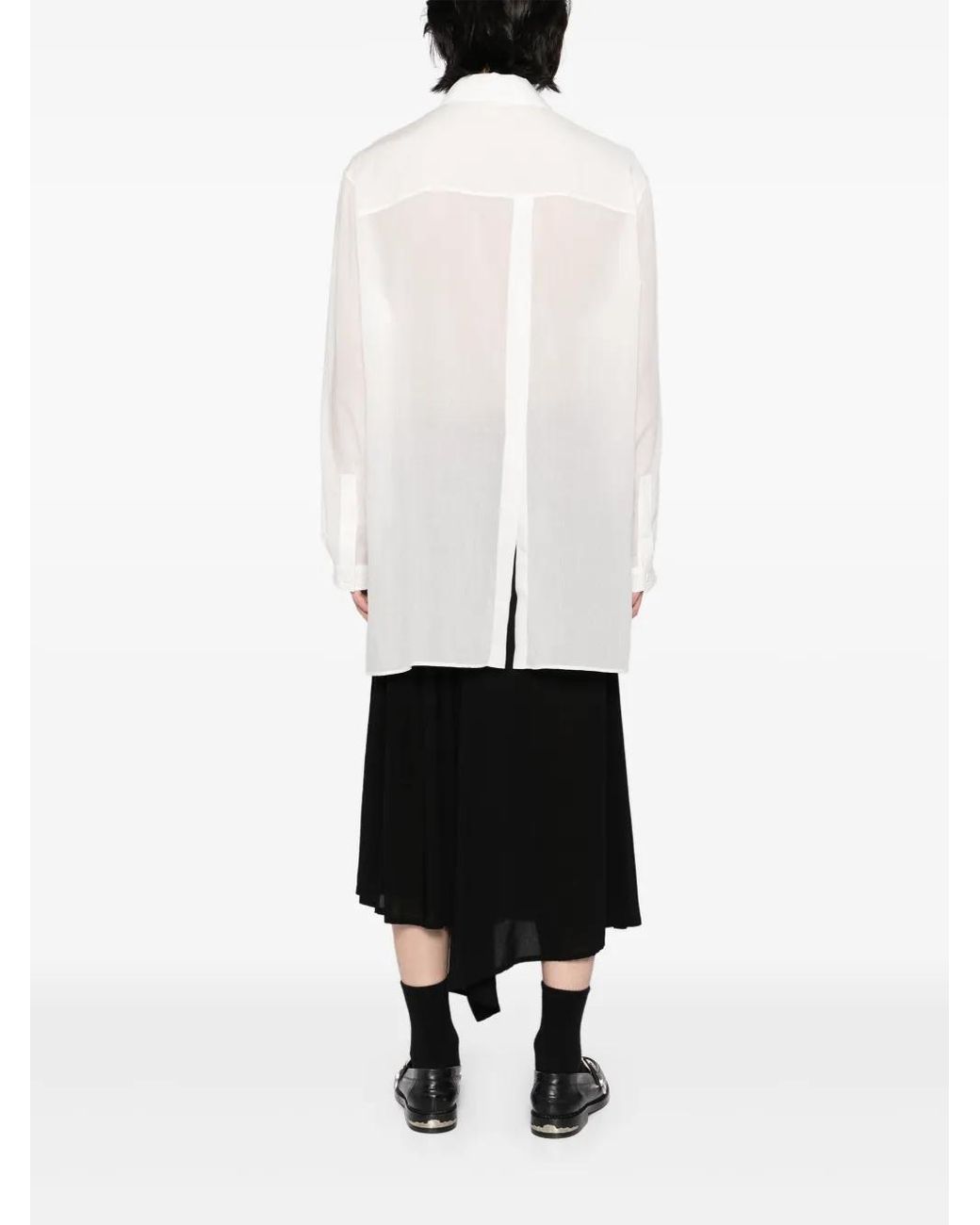Yohji Yamamoto White Cellulose Loan Unbalanced Collar Shirt for men