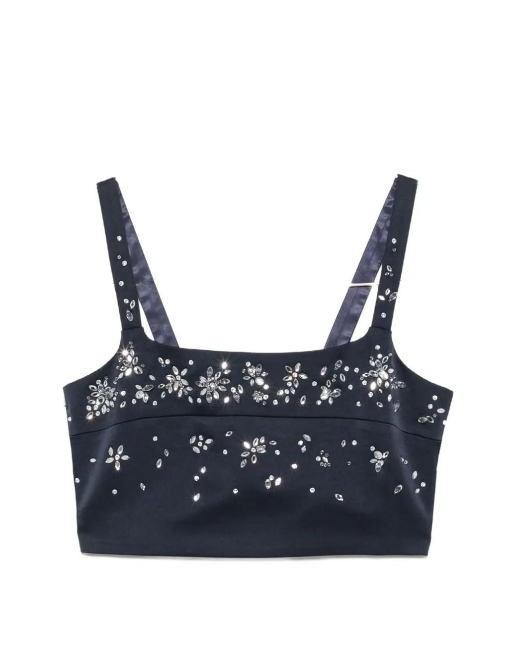 Maje Blue Crystal-Embellished Cropped Top
