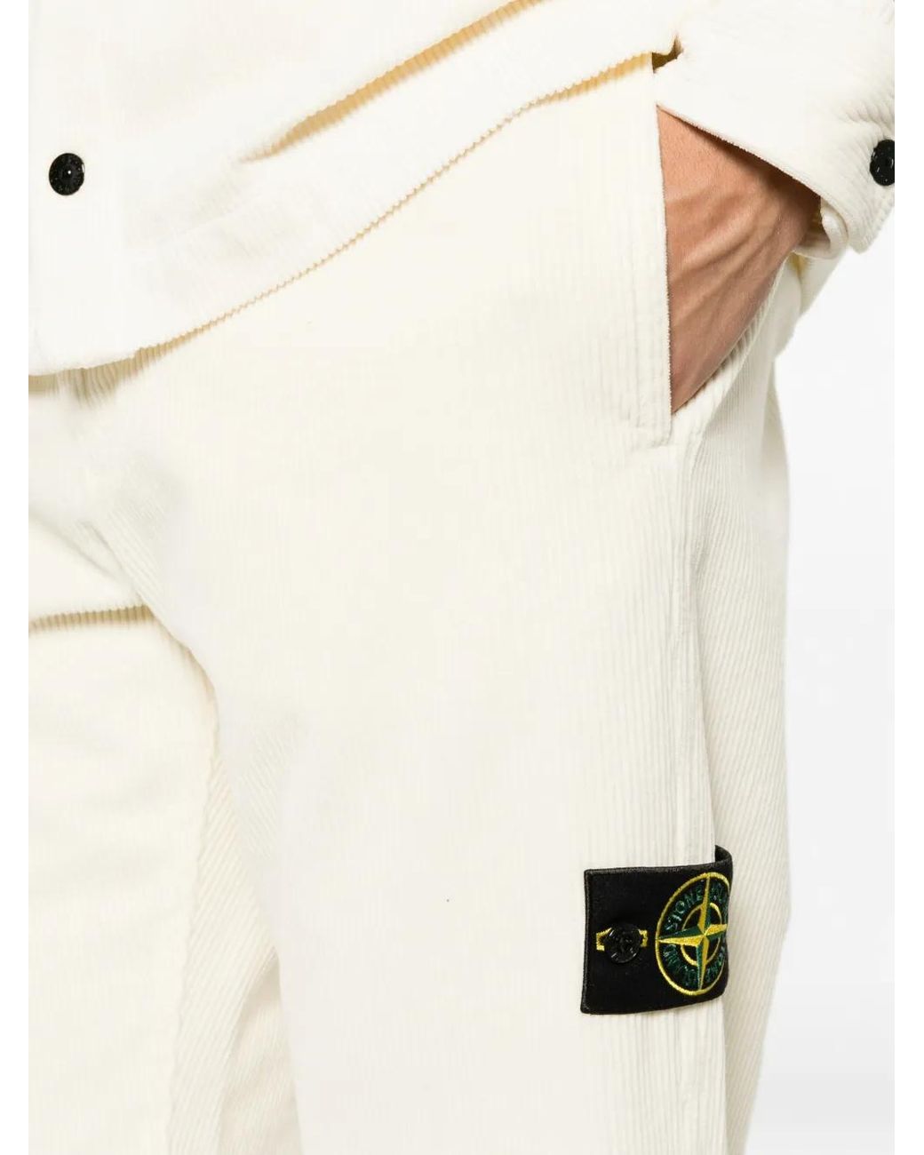 Stone Island White 3100059 Organic Cotton Corduroy 800 Chino Trousers for men
