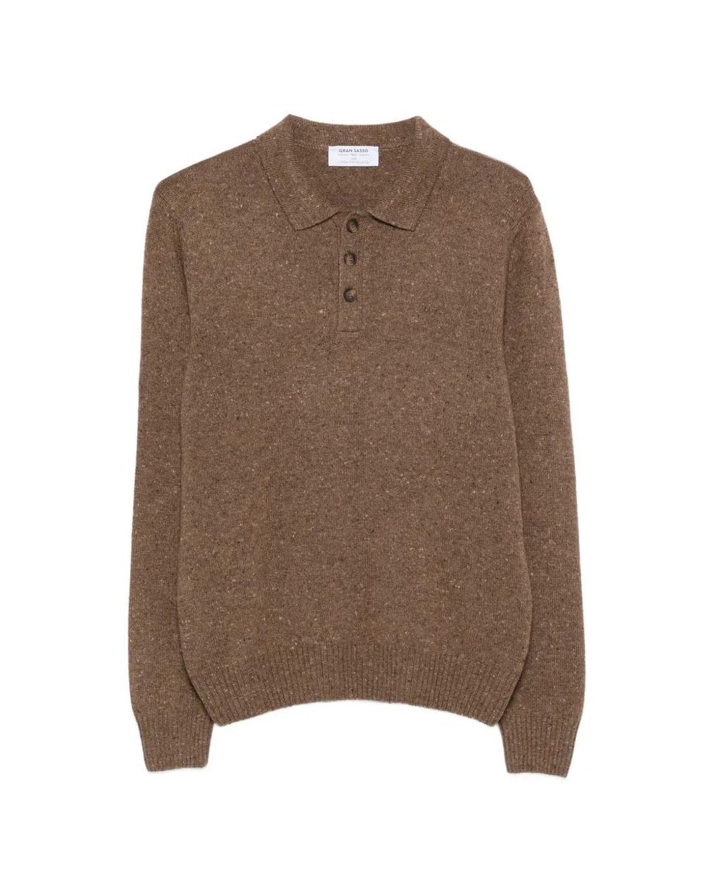 Gran Sasso Brown Button-Fastening Long-Sleeve Polo Shirt for men