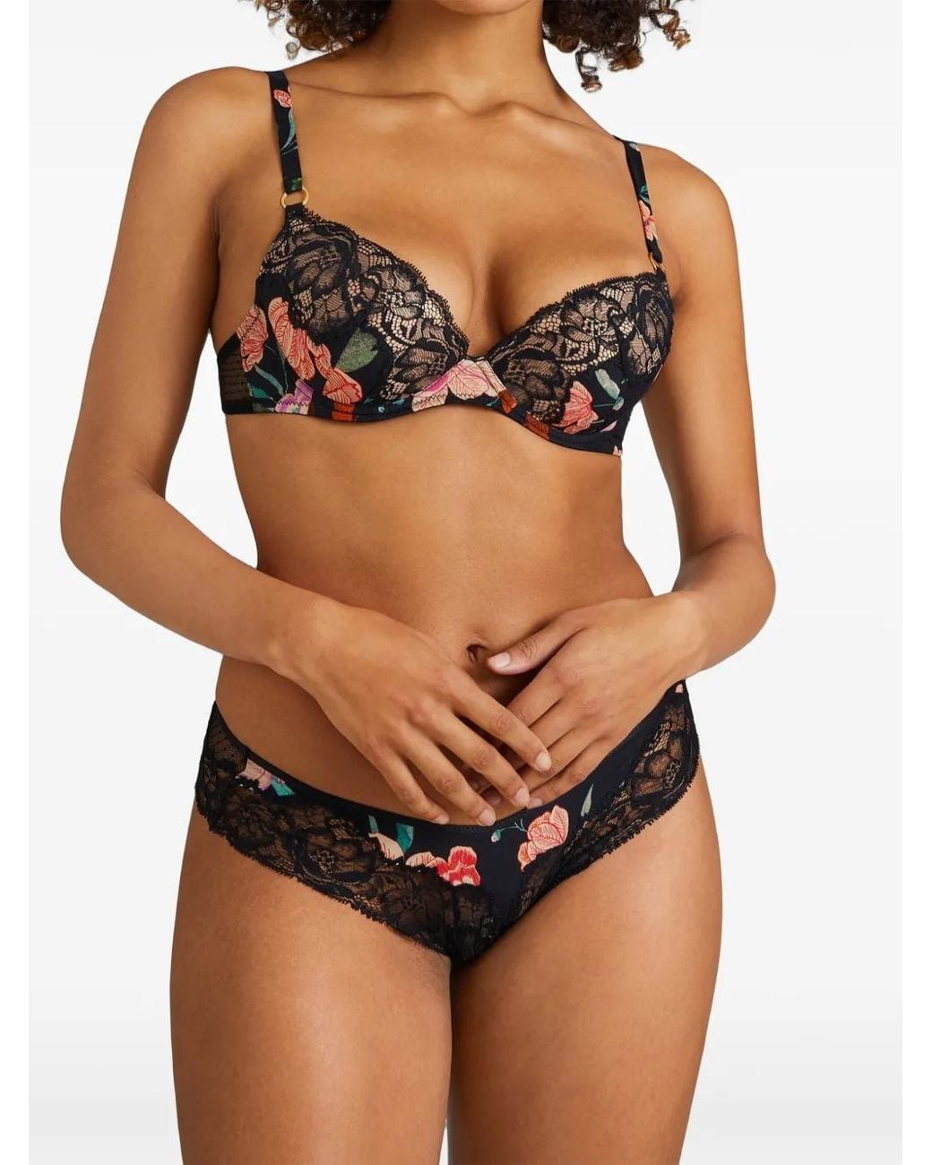 Aubade Black Sweet Folk Floral-Print Lace Briefs