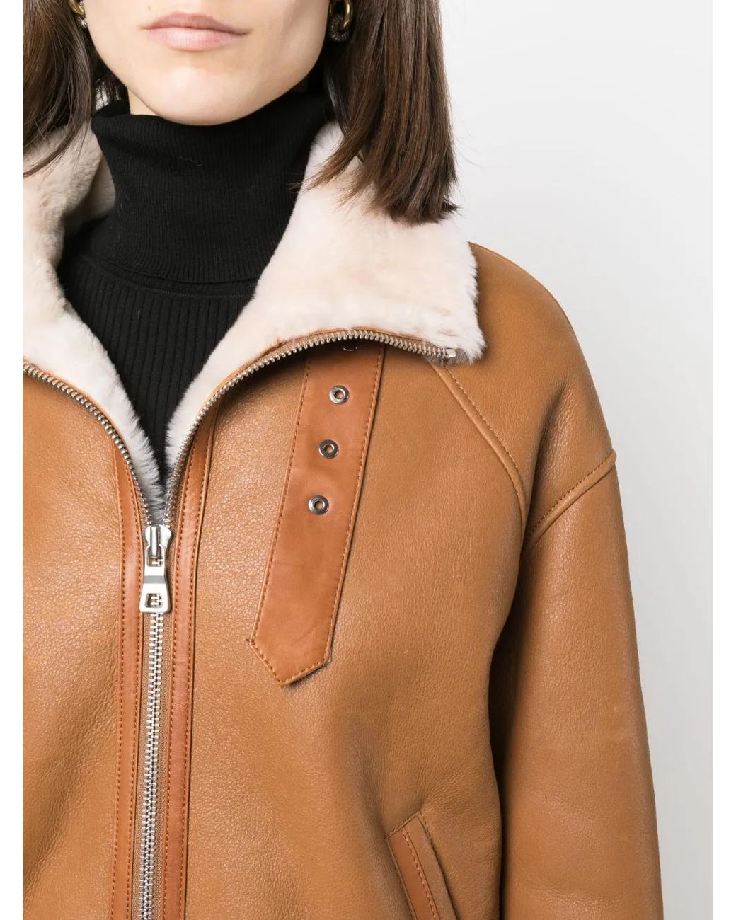 Liska Brown Zip-Front Shearling Jacket