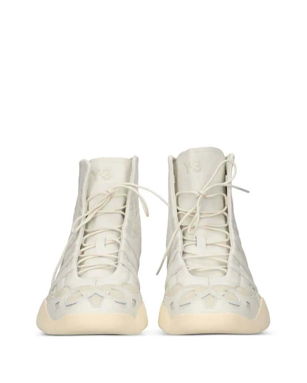 Y-3 Natural Regu 2002 Hi Lace-Up Leather High-Top Trainers