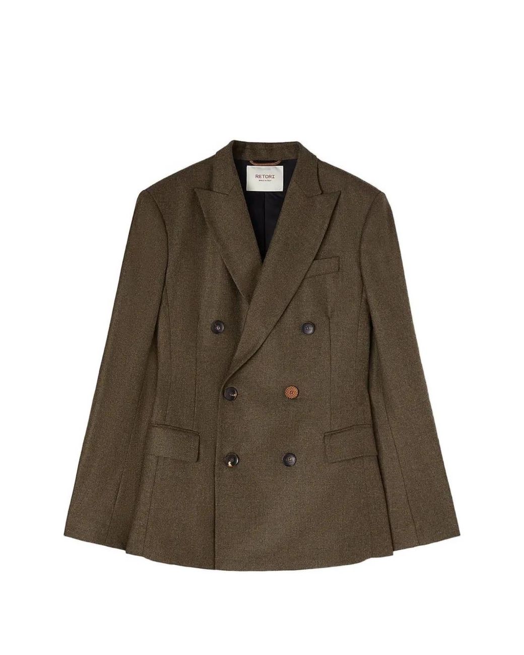 RETORI Brown Double-Breasted Peak-Lapel Wool Blazer