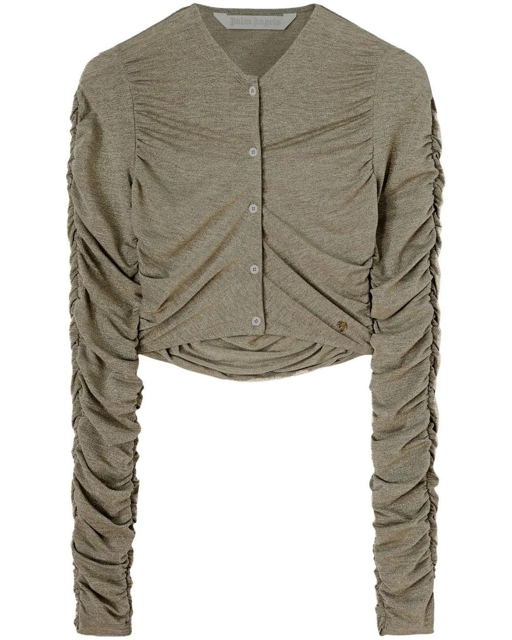 Palm Angels Green Ruched Lurex Cropped Cardigan