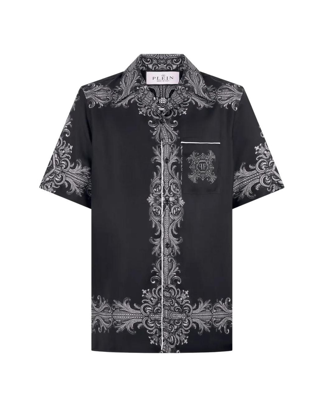 Philipp Plein Black Baroque Bowling Shirt for men
