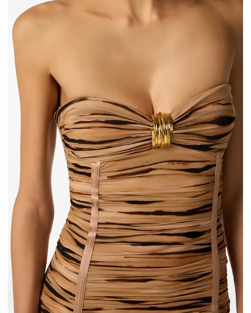 Elisabetta Franchi Brown Jersey Dress With Tiger Print