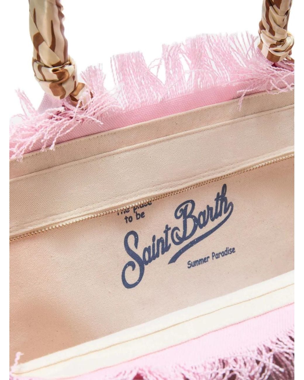 Mc2 Saint Barth Pink Canvas Fringed Logo-Print Tote Bag