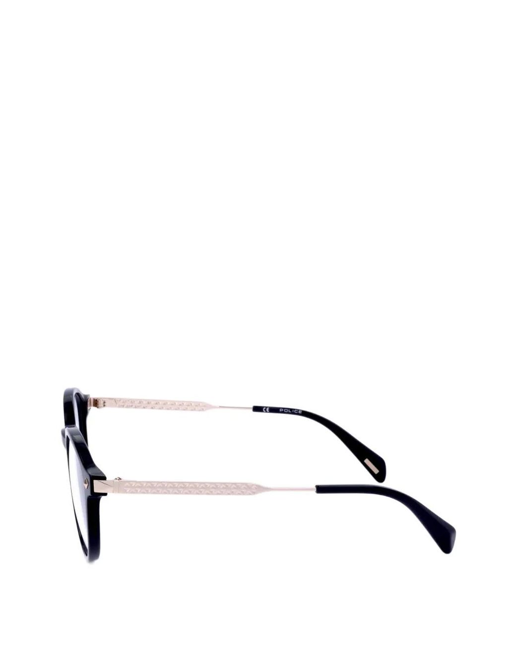 Police Black Engraved Round-Frame Glasses
