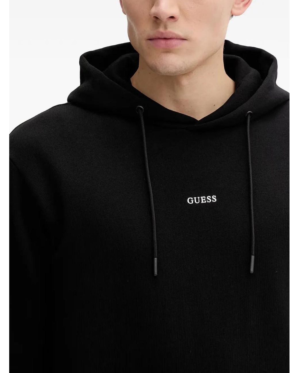 Guess Black Logo-Print Drawstring Hoodie for men