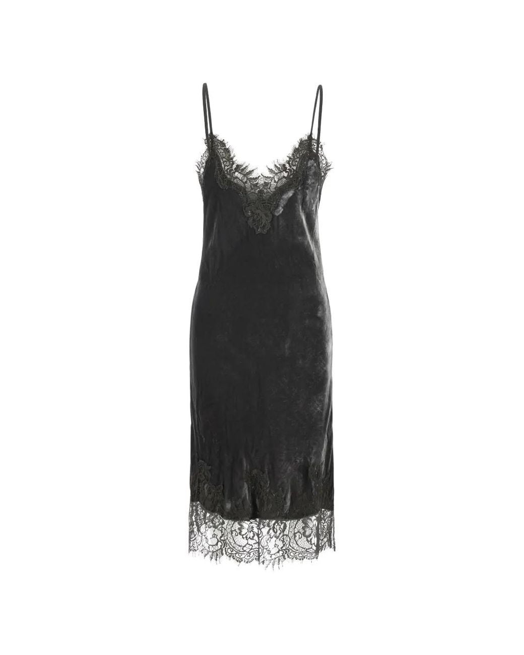 Gold Hawk Black Velcet Coco Lace-Trim Midi Dress