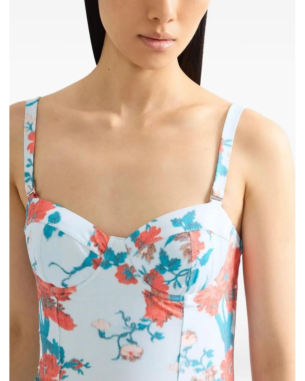 Erdem Blue Floral-Print Moulded-Cup Swimsuit