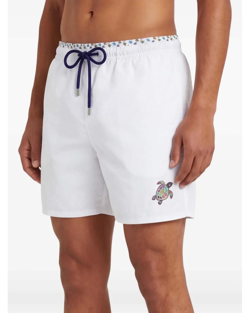 Vilebrequin Blue Turtle-Embroidery Drawstring Swim Shorts for men