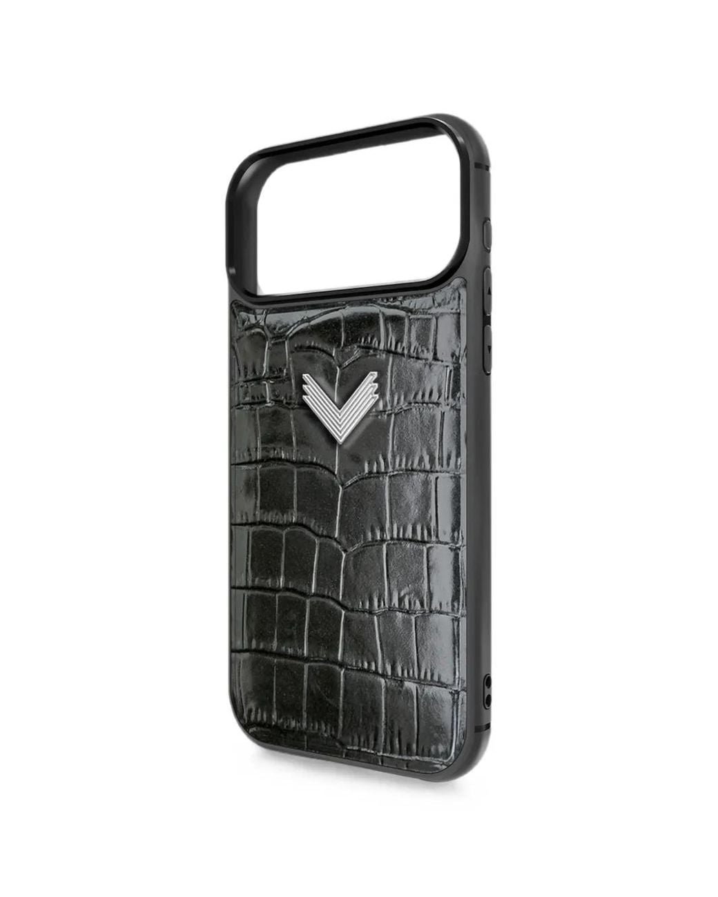 Velante Black Croc-Embossed Leather Phone Case