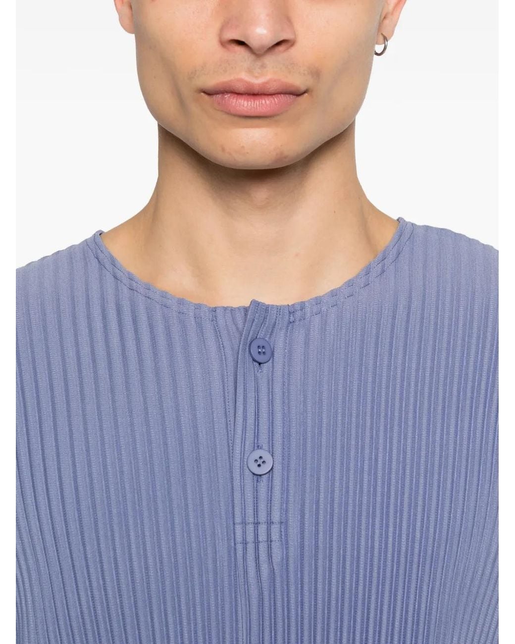 Homme Plissé Issey Miyake Blue February Pleated Buttoned T-Shirt for men
