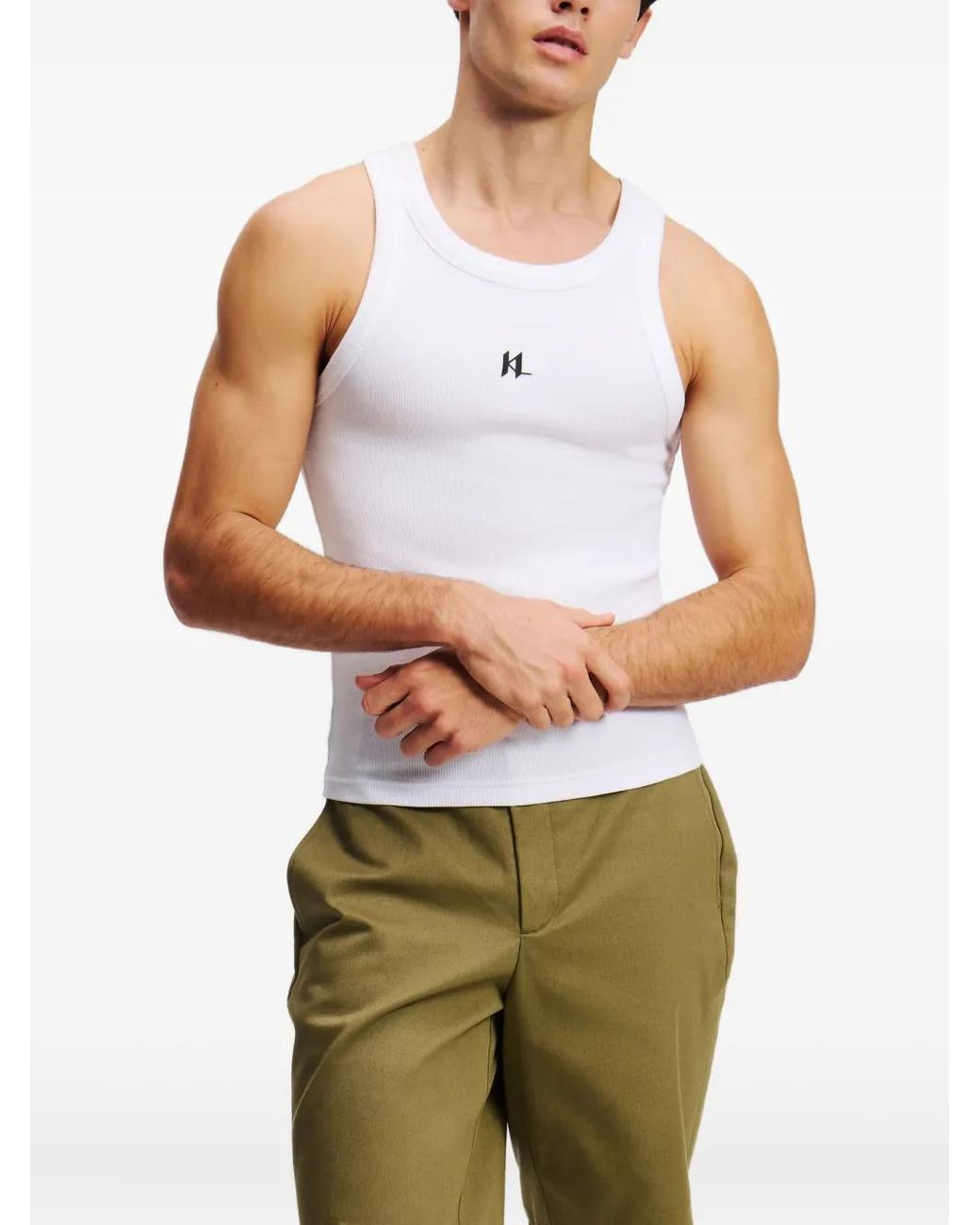 Karl Lagerfeld White Logo-Print Tank Top for men