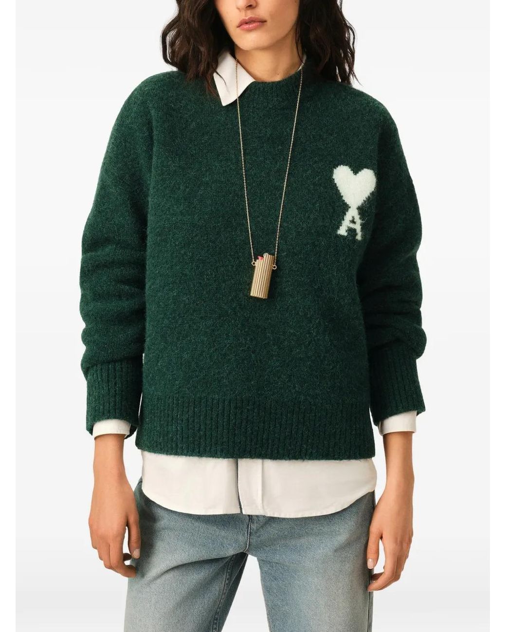 AMI Green Graphic-Print Sweatshirt