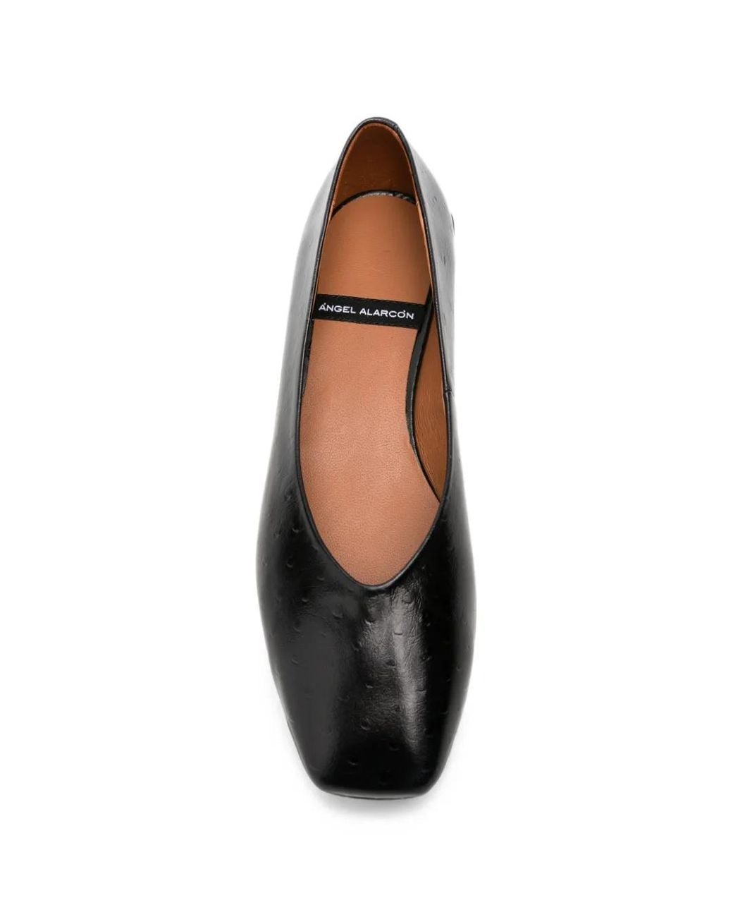 Angel Alarcon Black Ostrich-Effect Leather Ballet Flats