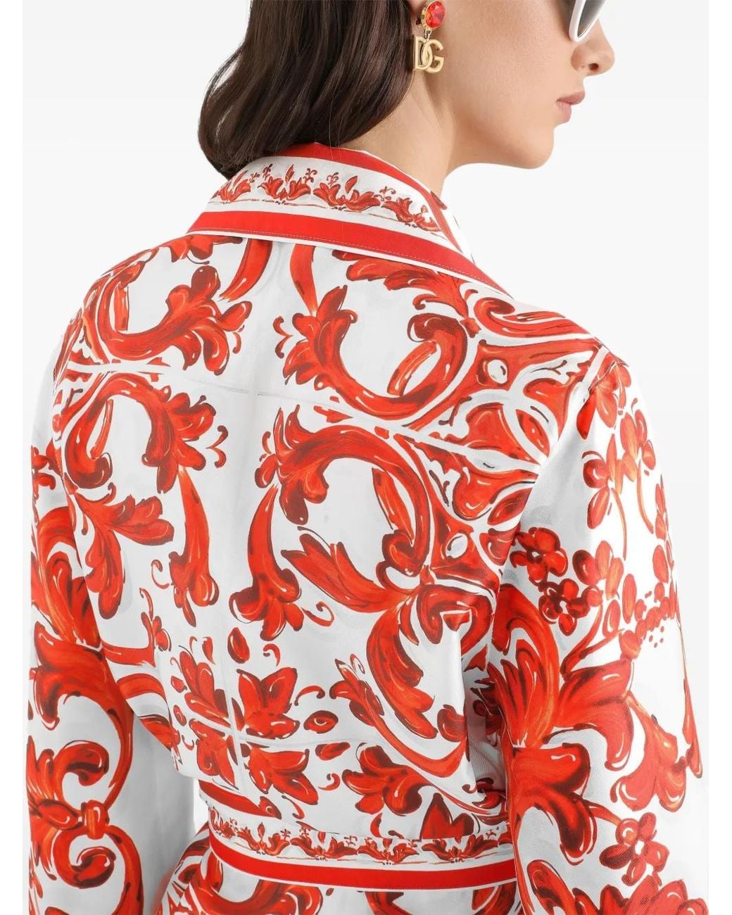 Dolce & Gabbana Red Majolica-Print Silk Vanity Shirt