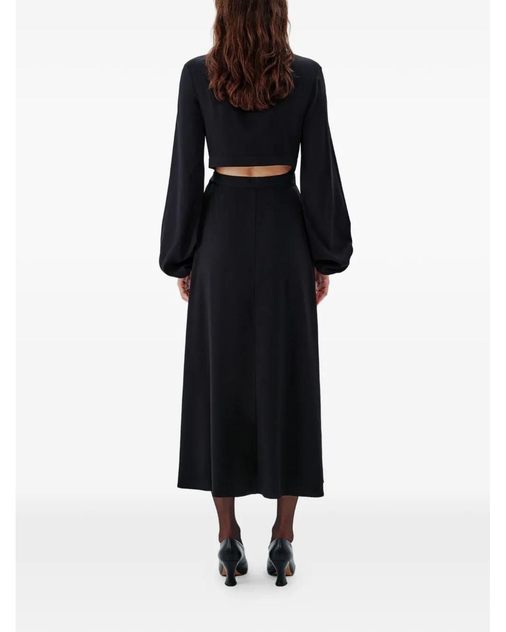 Another Tomorrow Black Wrap-Detail Midi Dress