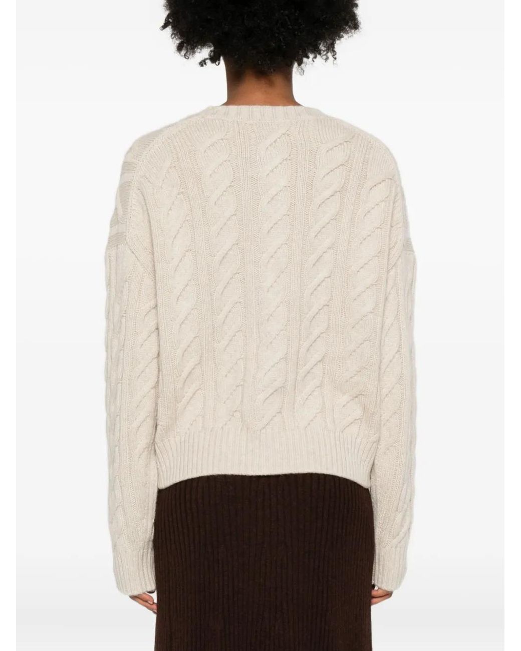 Bompard White Cable-Knit Crew-Neck Cardigan