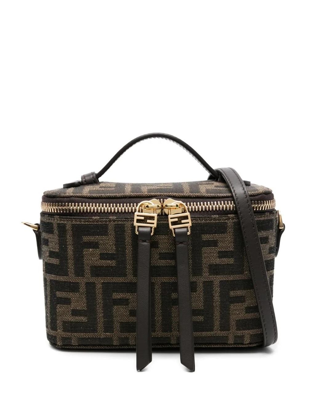 Fendi Black Vanity Ff-Pattern Top-Handle Mini Bag