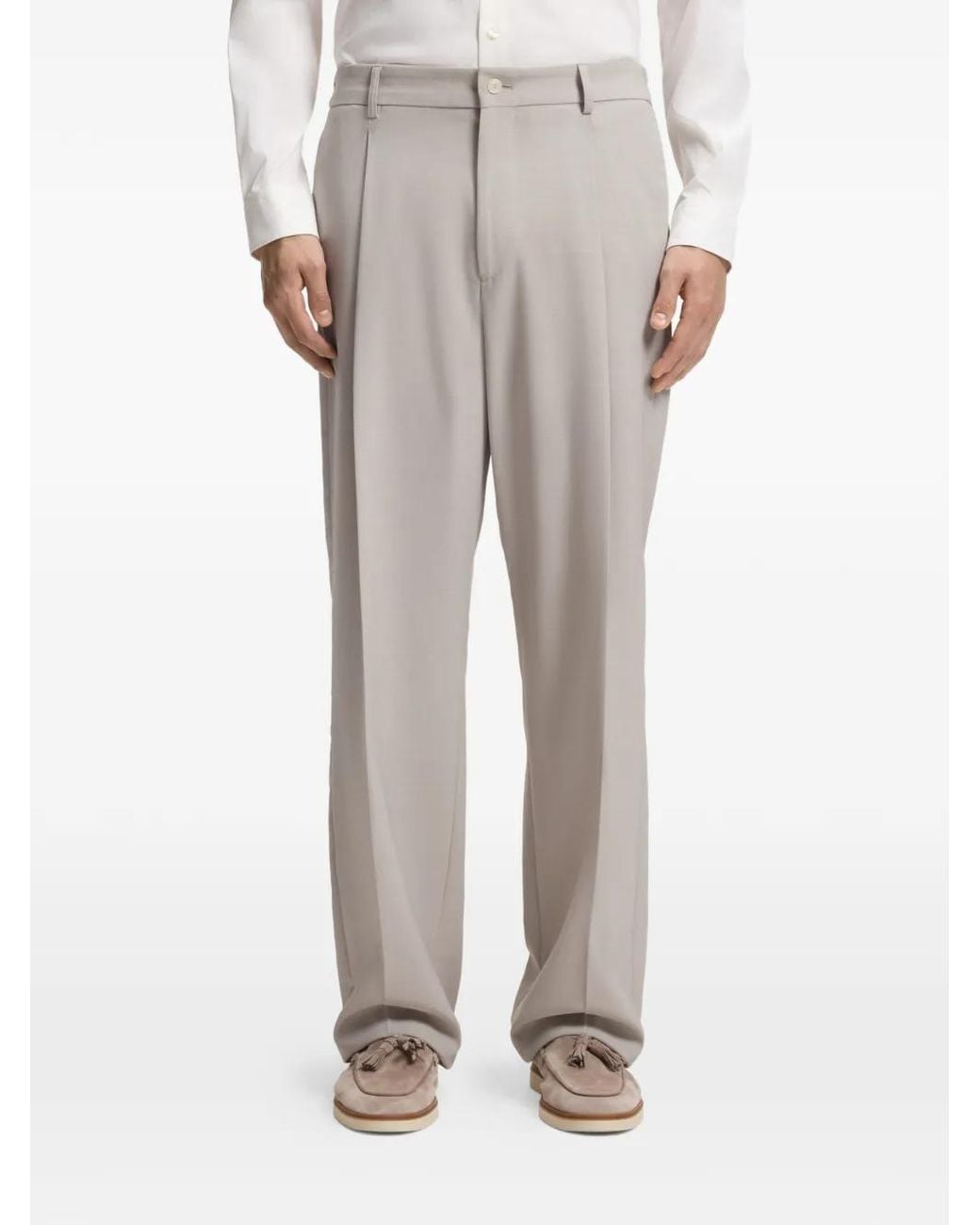 Boss White Pleated Trousers for men