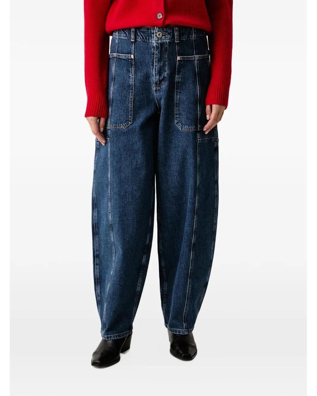 Mos Mosh Blue Mmrosy Galleon Panelled Wide-Leg Jeans