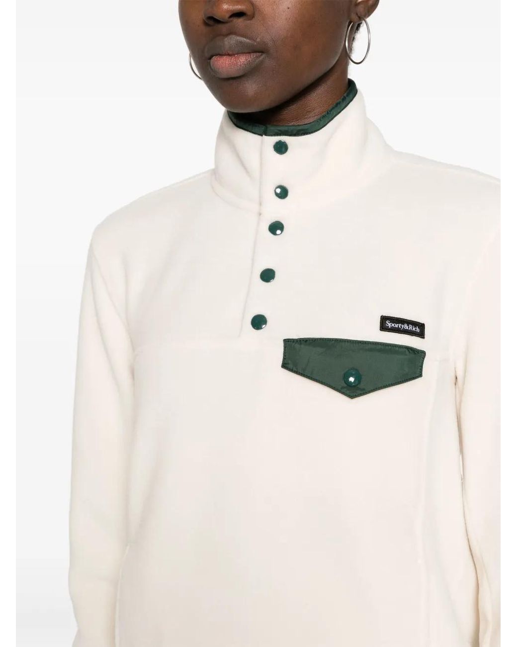 Sporty & Rich Natural Logo-Patch Fleece Top